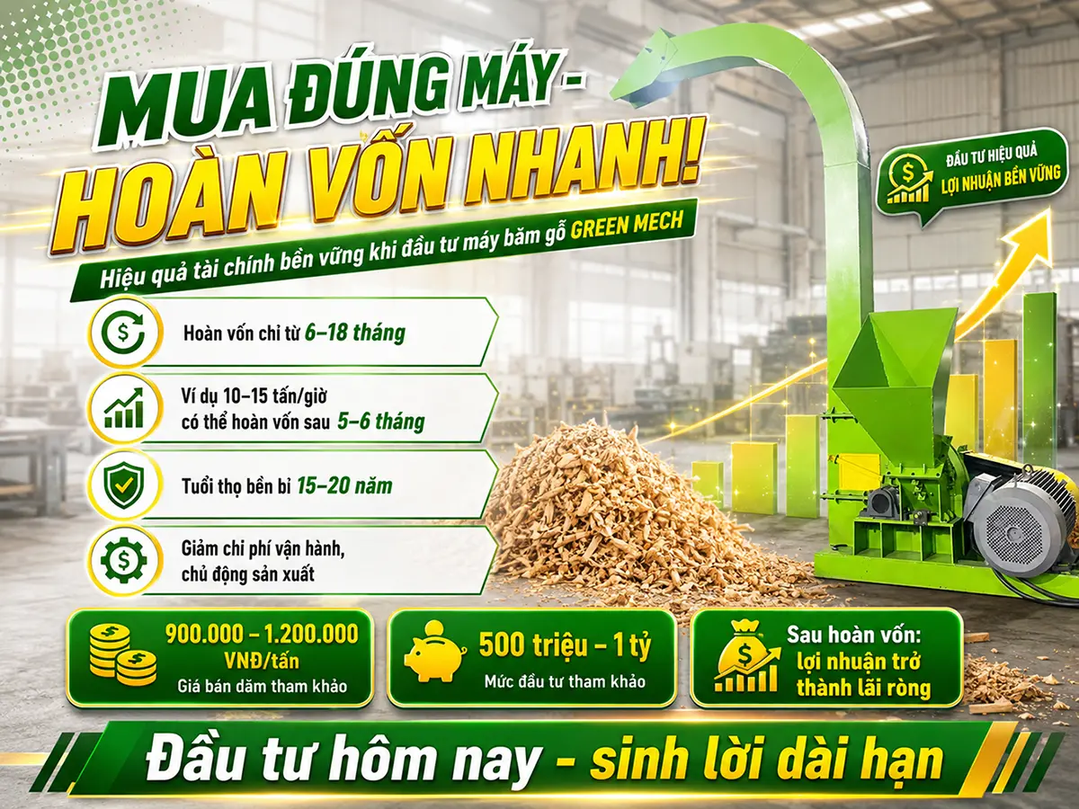 Hiệu quả tài chính khi mua máy băm gỗ không chỉ thể hiện ở khả năng thu hồi vốn nhanh mà còn ở việc tiết kiệm chi phí vận hành