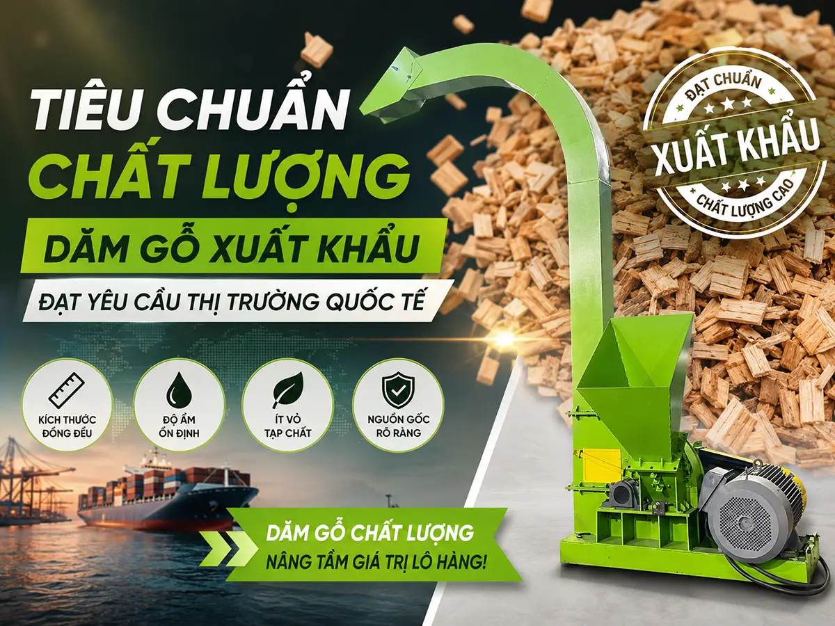 Tiêu chuẩn chất lượng dăm gỗ xuất khẩu không chỉ bao gồm kích thước dăm mà còn liên quan đến độ ẩm, tỷ lệ dăm vụn, dăm quá cỡ,...