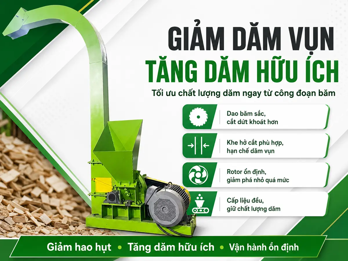 Giảm tỷ lệ dăm vụn trong dây chuyền cần bắt đầu từ công đoạn băm để tăng lượng dăm đạt yêu cầu sau sản xuất.